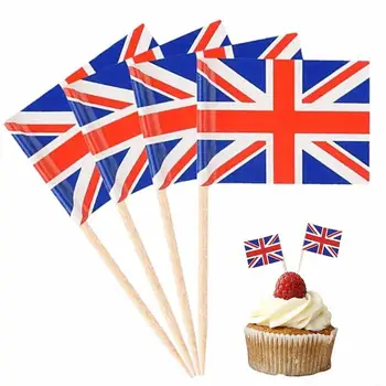 Клечки за зъби Union Jack|100шт Топперы за торта в чест на Коронацията на крал Карл III | Британски Коктейлни пръчици Знамена за рождения Ден на Сватбата на Детето